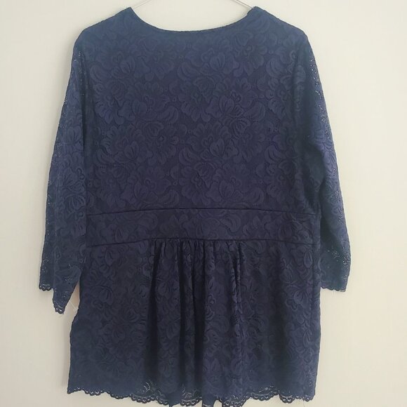 ROAMAN'S Women's Plus Size Dressy Lace Babydoll Blouse Top Crossover V Neck Navy - Picture 5 of 6